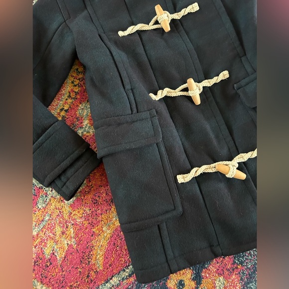 Abercrombie & Fitch | Women’s navy/green plaid wool hooded zip duffel coat sz XS - Picture 9 of 16